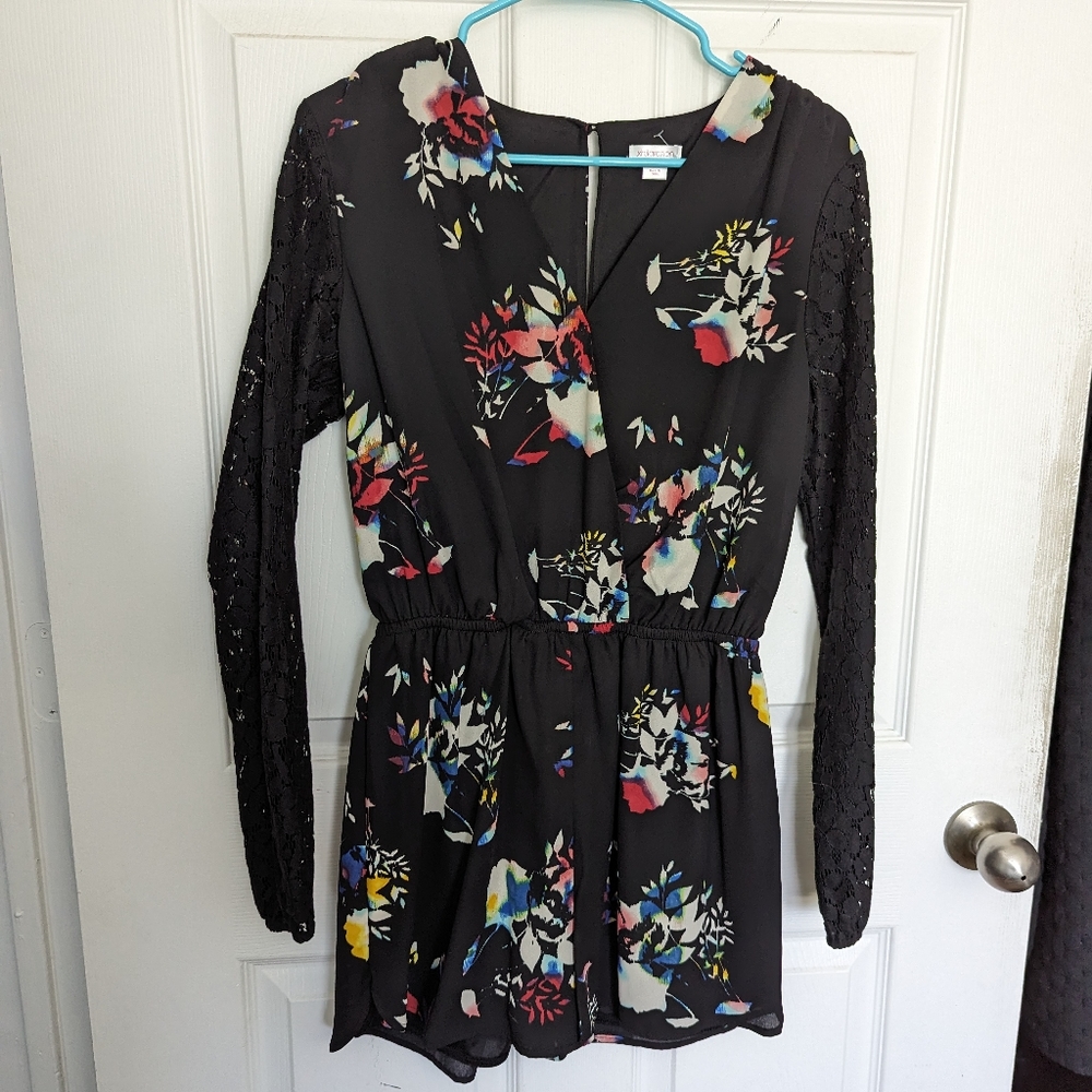 Black & Floral Romper - Size Medium
